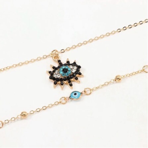 Gold-Plated Third Eye Layered Necklace – Cubic Zirconia Evil Eye Pendant - Picture 2 of 4
